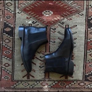Ankle moto boots/ black leather booties